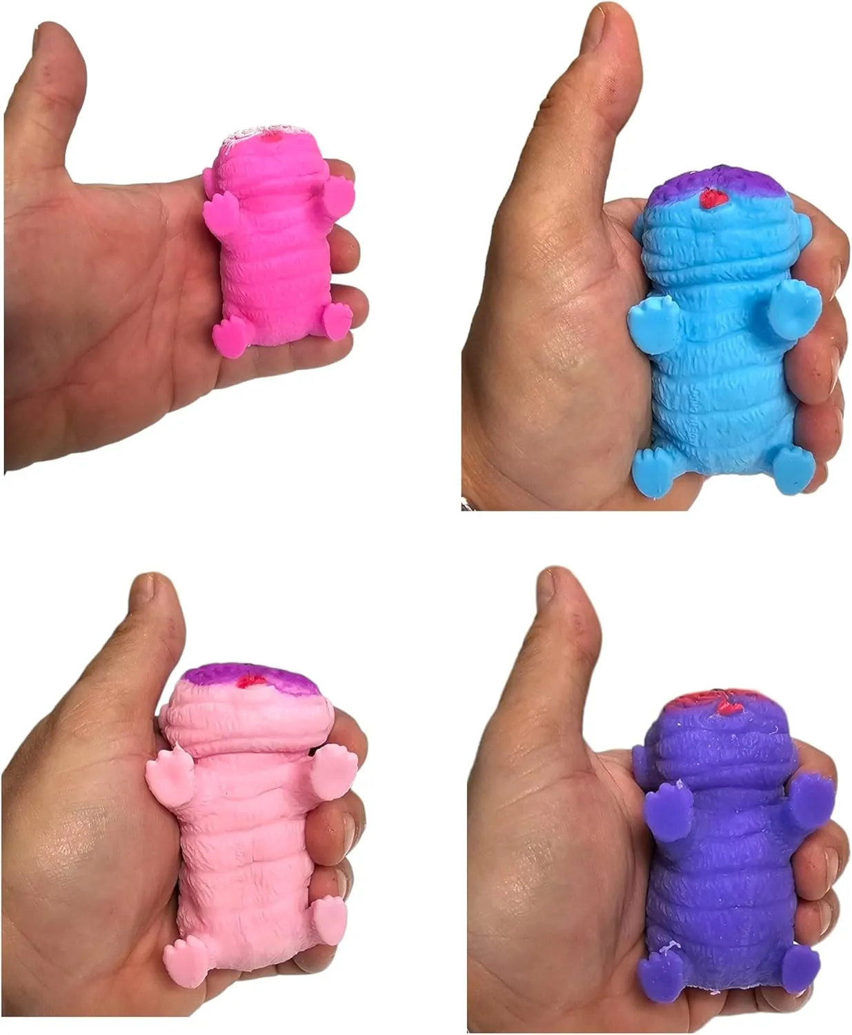 Squishy Stretchy Pug (2.5" to 6.5") Rubber Fidget Sensory Toy Filled with Sand. Great Stress Relief Dog Toy for Kids, Adults and Pets. (4 Pack