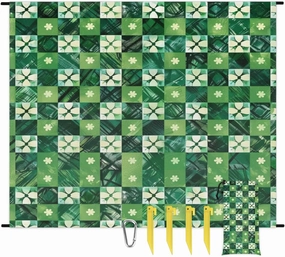 St. Patrick's Day Beach Blanket, Sandproof Beach Mat, Adults Waterproof Quick Drying Sand Free Mat with 4 x Ground Spikes for Outdoor Travel Camping Hiking, Clover Buffalo Check Plaid