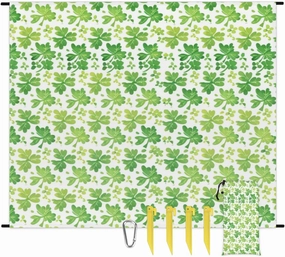 St. Patrick's Day Beach Blanket, Sandproof Beach Mat, Adults Waterproof Quick Drying Sand Free Mat with 4 x Ground Spikes for Outdoor Travel Camping Hiking, Clover Shamrocks Lucky