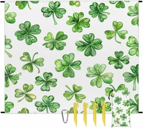 St.Patrick's Day Beach Blanket, Sandproof Beach Mat, Adults Waterproof Quick Drying Sand Free Mat with 4 x Ground Spikes for Outdoor Travel Camping Hiking, Green Shamrock Lucky Clover Leaf