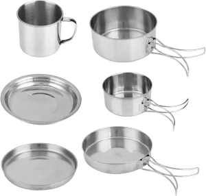 Stainless Steel BBQ Bowl Camping Cookware Picnic Portable Outdoor Folding Pot Set with Plates for Cups