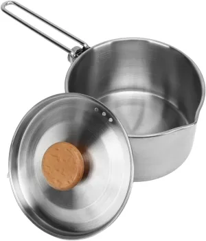 Stainless Steel Camping Pot, with Removable Handle, Ventilation Hole Design, 1L Capacity for Boiling Water, Soup, etc.