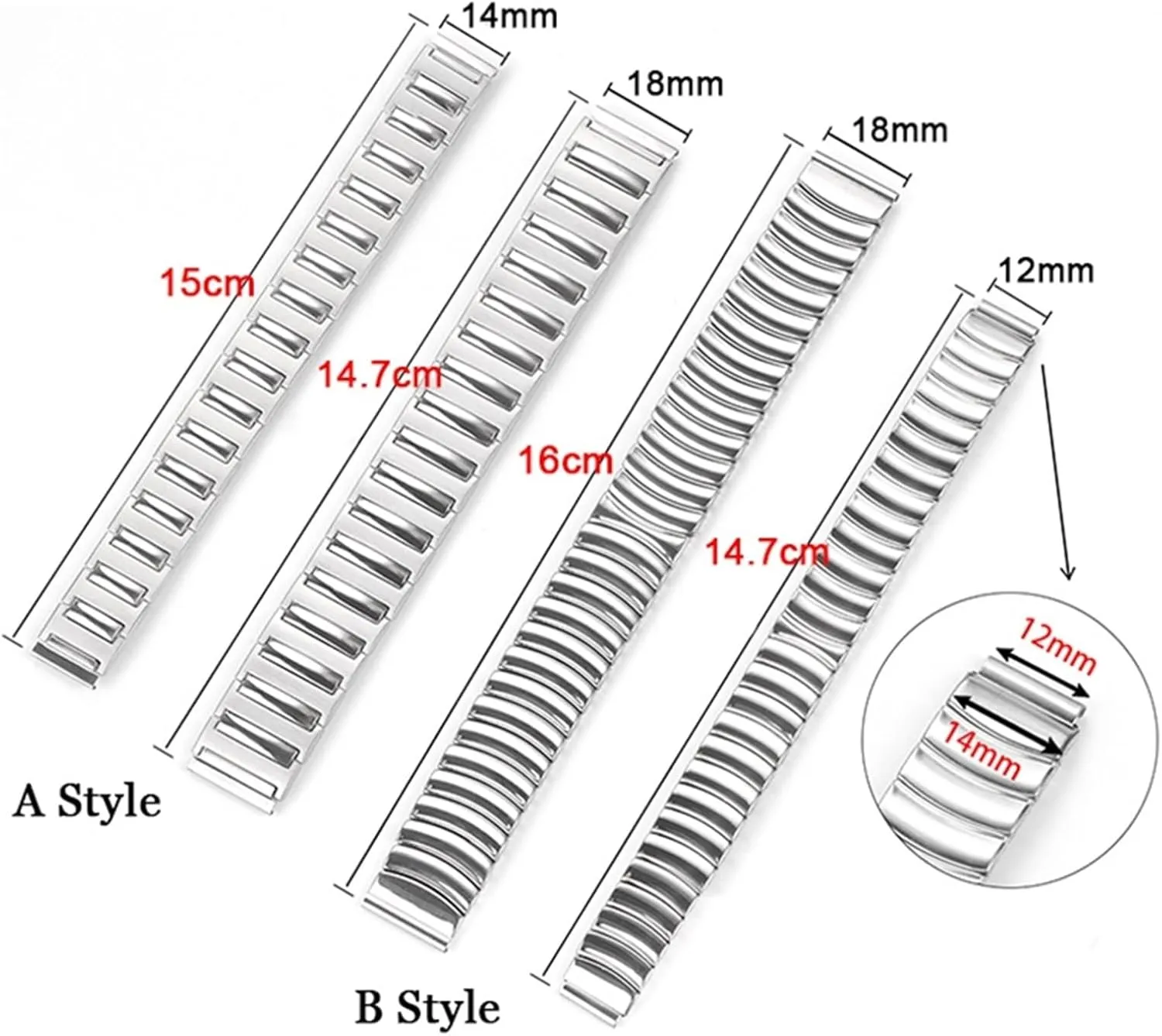 Stainless Steel Elastic Watchband 12mm 14mm 18mm Metal Expansion Stretch Elastic Bracelet Unisex Wristband Suitable for Smart Watch