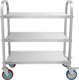 Stainless Steel Utility Cart - 29.5x15.8x33.8 Silver 3-Tier with Heavy-Duty 420lbs Capacity & Smooth-Rolling Casters | Industrial/Kitchen/Office Mobile Trolley