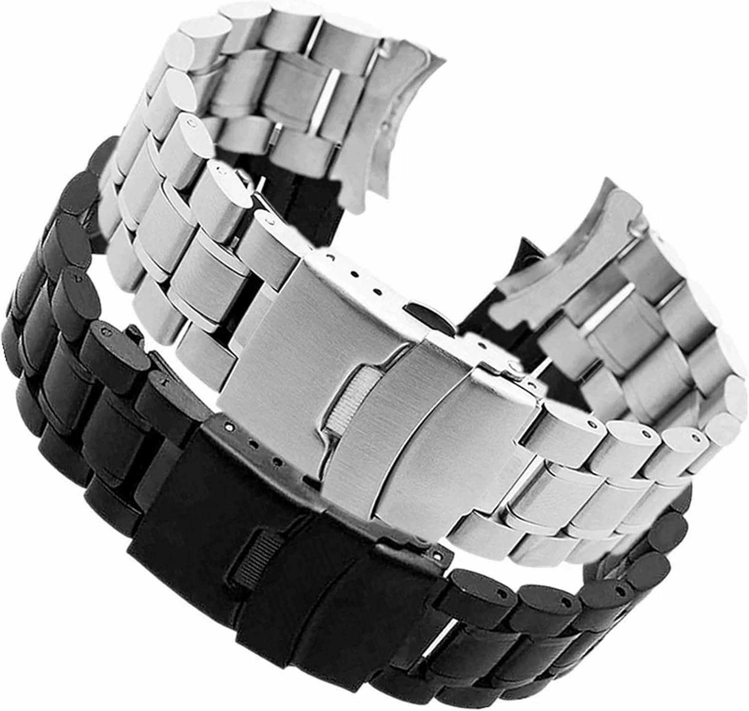 Stainless Steel Band Curved End Replacement Band 18mm 20mm 22mm 24mm Double Lock Wristband Strap