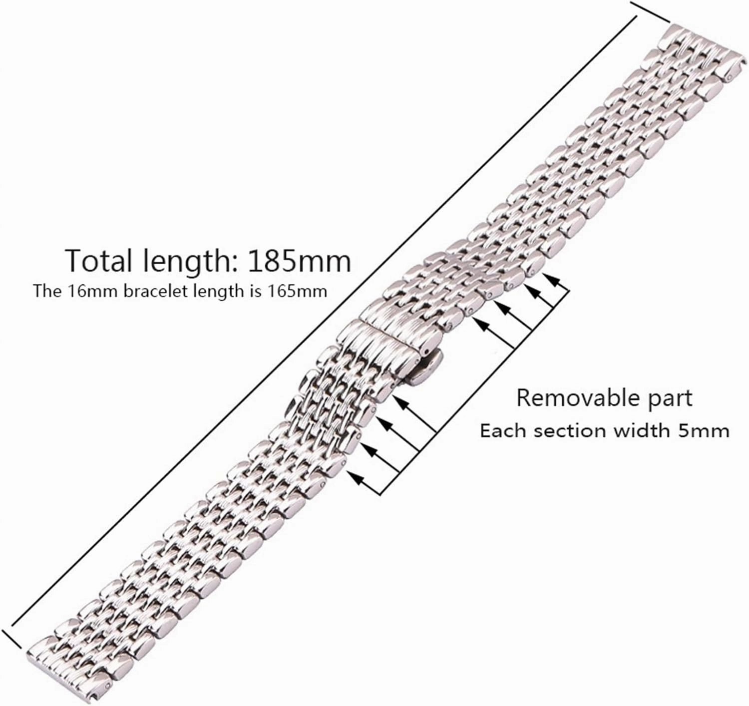 Stainless Steel Bracelet Watchband Silver 16mm 18mm 20mm 22mm Women Men Watch Band Strap Accessories