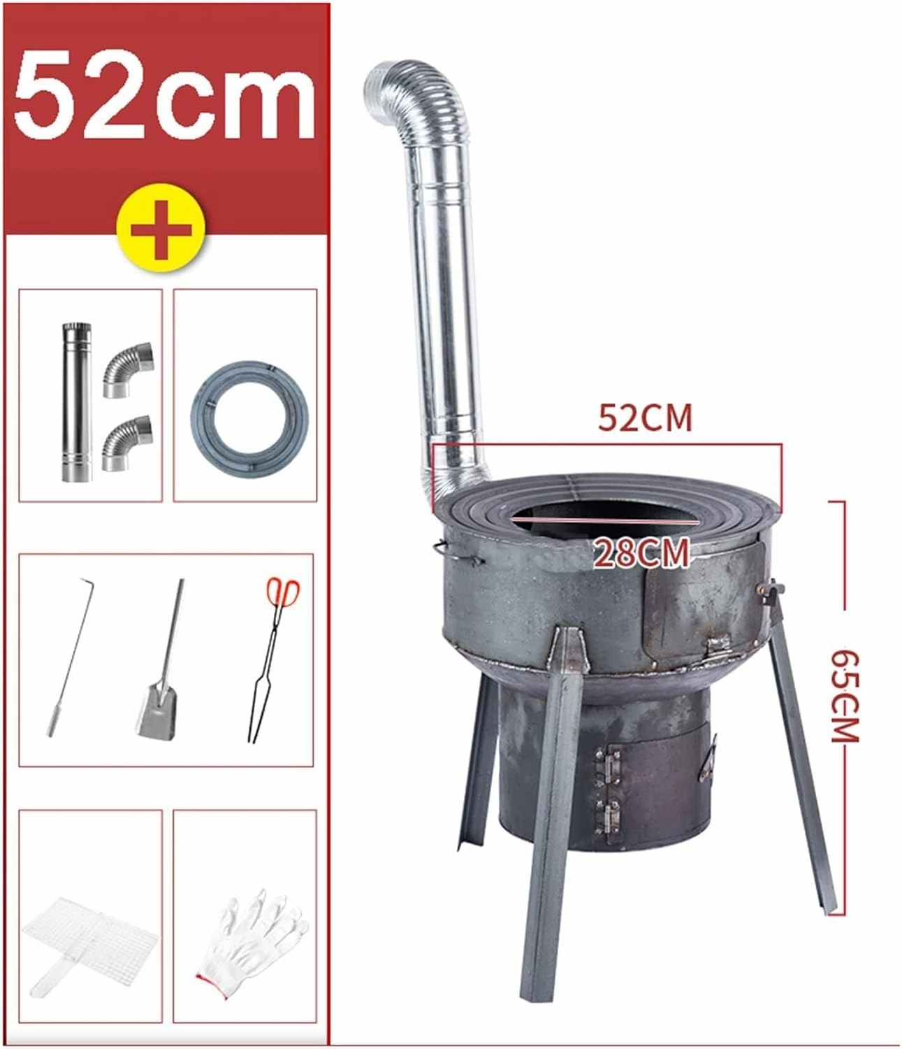 Stainless Steel Folding Camping Wood Stove with 6 Chimney Pipes | Adjustable Mini BBQ Grill Stove with Carry Bag for Backpacking, Outdoor Camping, Cooking, Hiking, Traveling, Picnic, Hunting(52CM)