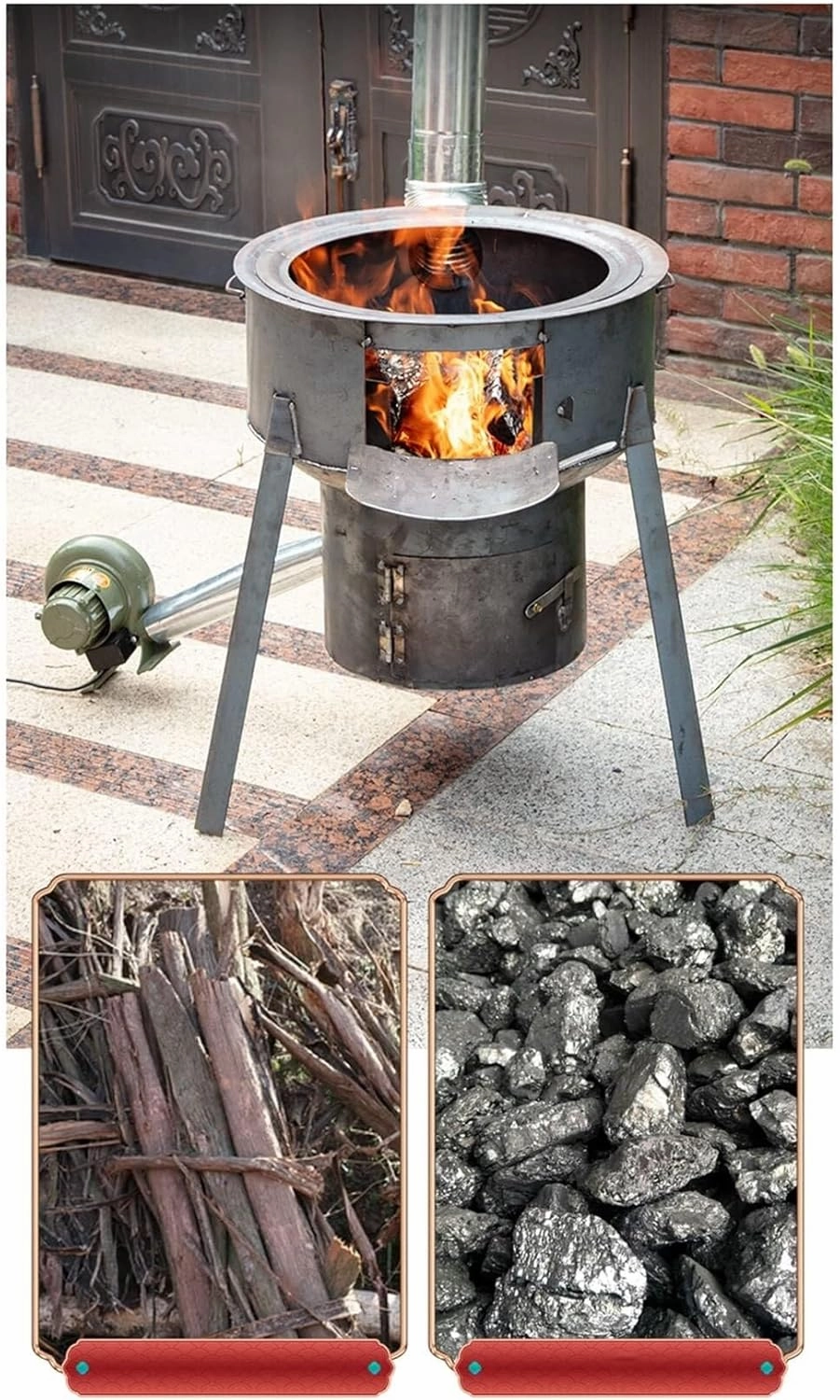 Stainless Steel Folding Camping Wood Stove with 6 Chimney Pipes | Adjustable Mini BBQ Grill Stove with Carry Bag for Backpacking, Outdoor Camping, Cooking, Hiking, Traveling, Picnic, Hunting(52CM)
