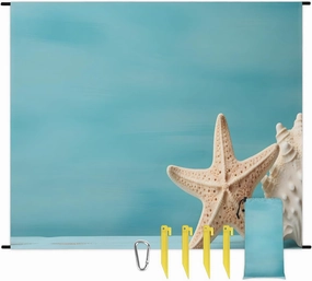 Starfish Ocean Beach Blanket, Sandproof Beach Mat, 68 x 59 Waterproof Quick Drying Sand Free Mat with 4 x Ground Spikes for Outdoor Travel Camping Hiking, Watercolor Starfish