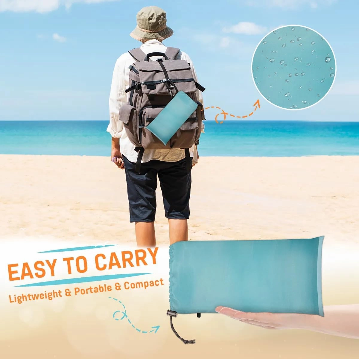 Starfish Ocean Beach Blanket, Sandproof Beach Mat, 68 x 59 Waterproof Quick Drying Sand Free Mat with 4 x Ground Spikes for Outdoor Travel Camping Hiking, Watercolor Starfish