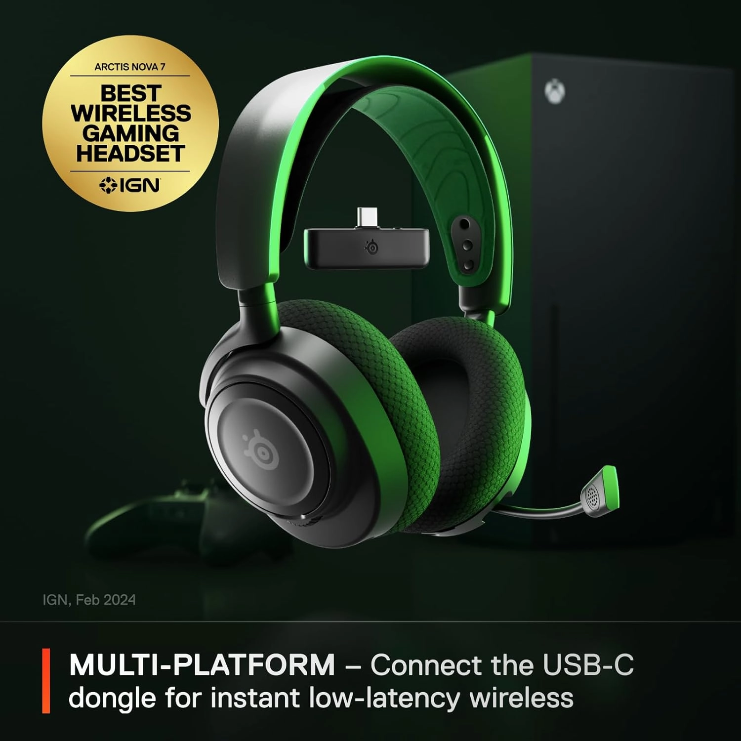 SteelSeries Arctis Nova 7X Wireless Multi-Platform Gaming Headset — Neodymium Magnetic Drivers — 2.4GHz Bluetooth — 38Hr USB-C Battery — AI Mic — Xbox Series X|S, PC, PS5, Switch, VR, Mobile - Black