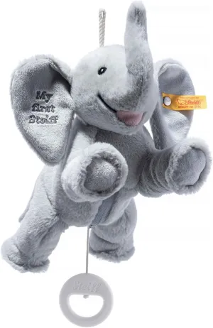 Steiff Ellie Elephant Musical Pull Toy 10 inch light grey, peaceful Lullaby, Plush Elefant, cuddly soft plush, machine washable