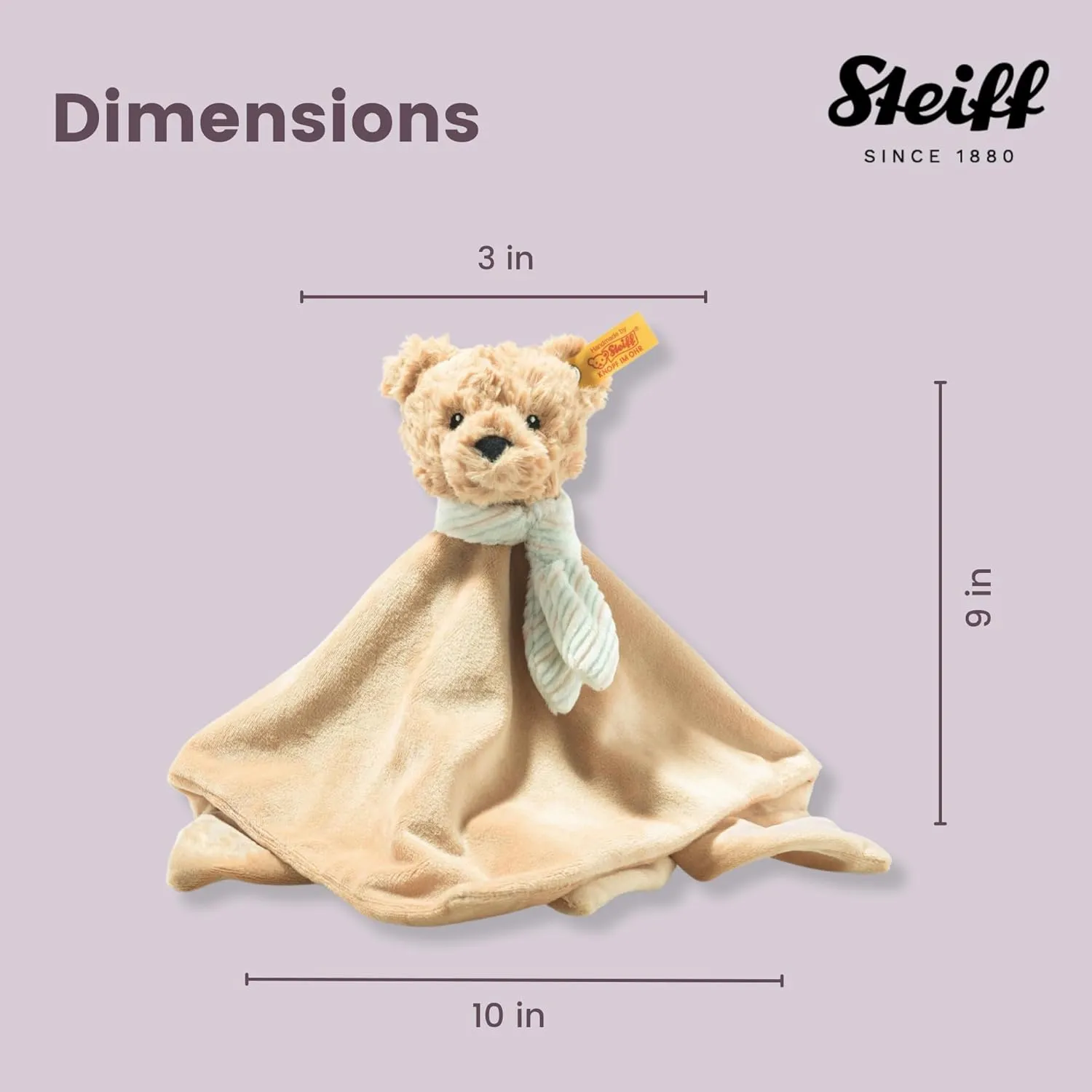 Steiff Jimmy Teddy Bear Security Blanket for Babies, Stuffed Animal Character Blanket, Cuddle Toy for Newborns, Infants, Toddlers (Beige, 10")