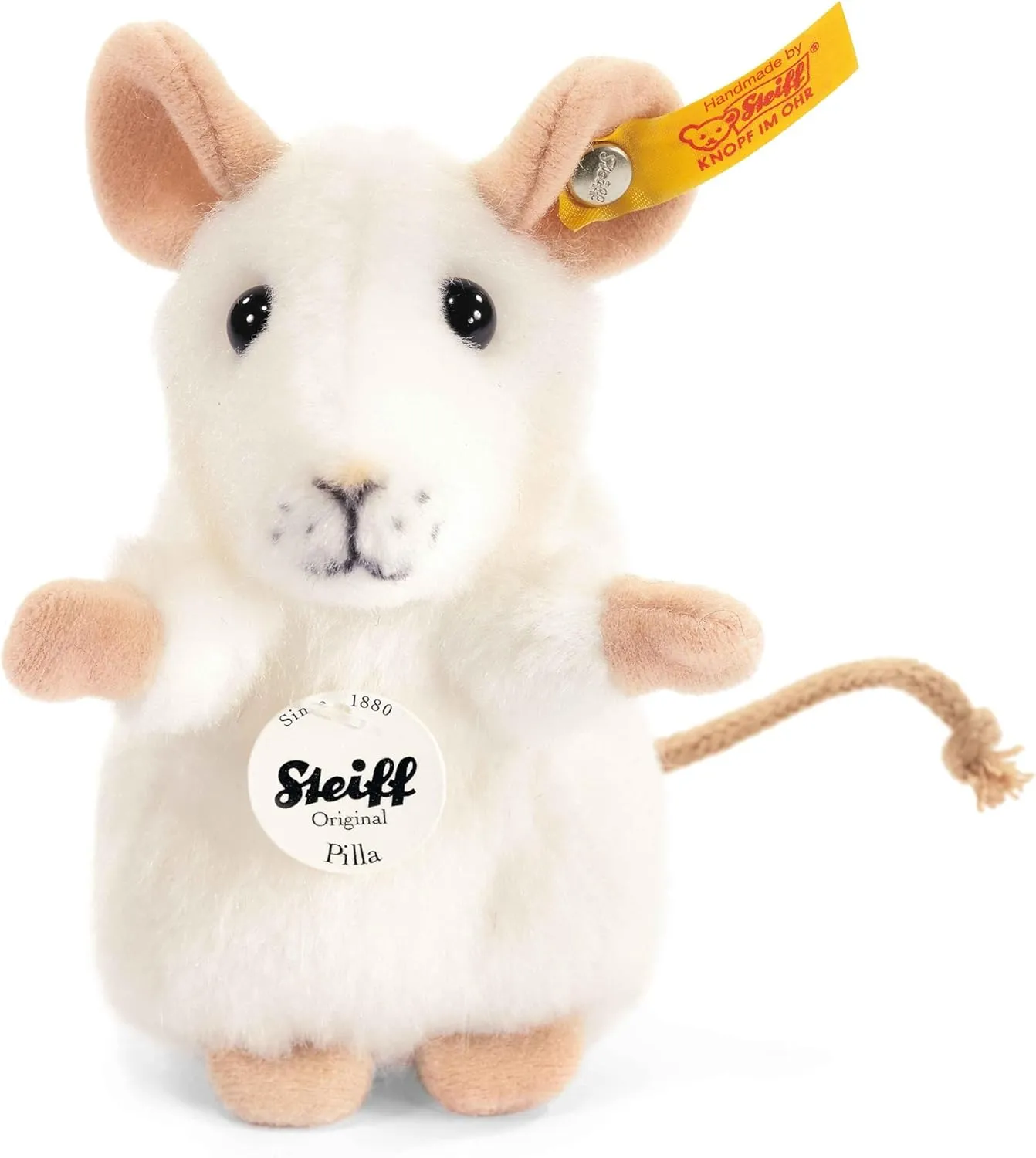 Steiff USA White Pilla Mouse Collectible Plush, 4” x 2.75” x 2.25” – Button in Ear Trademark Symbol (56215)