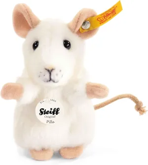 Steiff USA White Pilla Mouse Collectible Plush, 4” x 2.75” x 2.25” – Button in Ear Trademark Symbol (56215)
