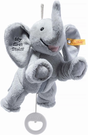 Steiff Ellie Elephant Musical Pull Toy 10 inch light grey, peaceful Lullaby, Plush Elefant, cuddly soft plush, machine washable