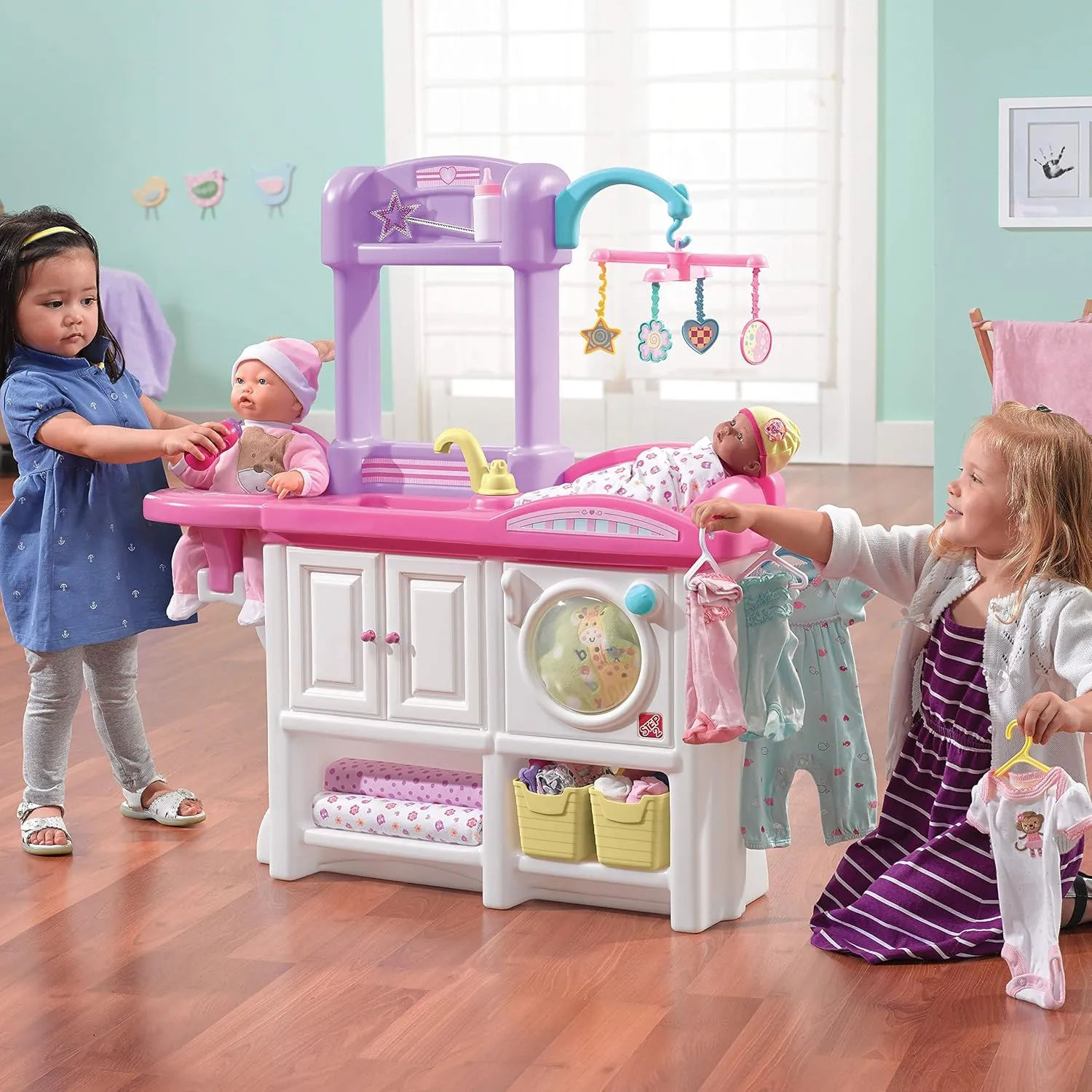 Step2 Love & Care Deluxe Baby Doll Nursery Playset for Kids, Compact Changing Station & Crib, Made of Durable Plastic, Includes Toy Accessories, For Toddlers 2-6 Years Old, Pink