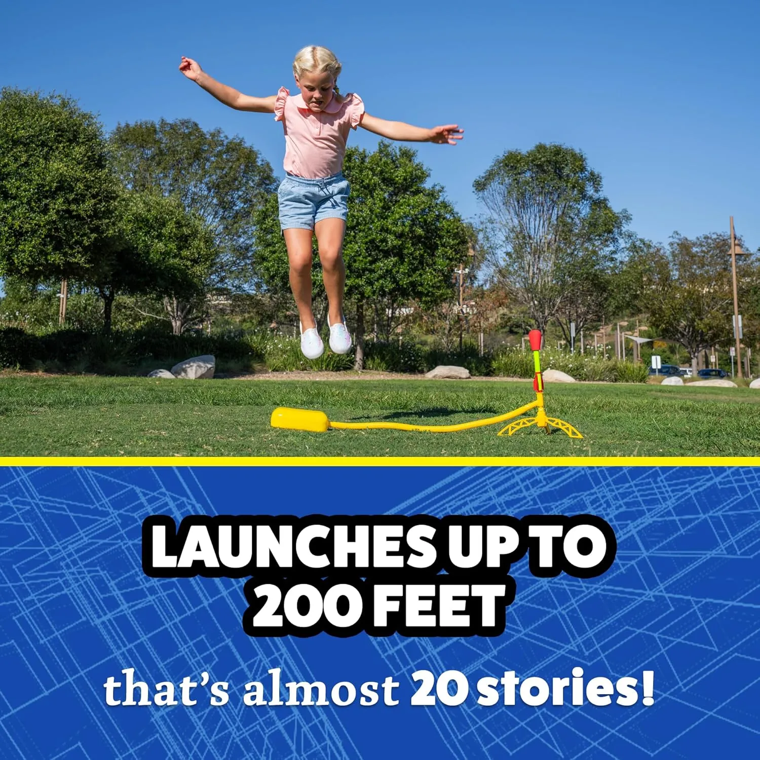 Stomp Rocket Ultra Rocket Launcher for Kids, 4 Rockets - Fun Backyard & Outdoor Kids Toys Gifts for Boys & Girls - High Flying Toy Foam Blaster Set - Multi-Player Adjustable Launch Stand