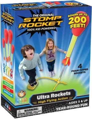 Stomp Rocket Ultra Rocket Launcher for Kids, 4 Rockets - Fun Backyard & Outdoor Kids Toys Gifts for Boys & Girls - High Flying Toy Foam Blaster Set - Multi-Player Adjustable Launch Stand