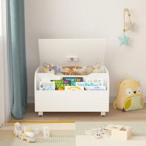 Storage Bookcase Organizer Cabinet Chest with Front Bookshelf and 4 Universal Wheels, Cute Boookshelf Cabinet Storage Bookcase Chest for Playroom Boys Girls Room White