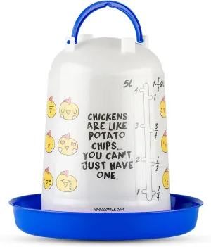 Stromberg's Poultry Drinker 5L, Blue Chicken Emoji Poultry Waterer, Heavy Duty UV-Resistant Plastic, Easy to Fill and Clean, Suitable for All Coops