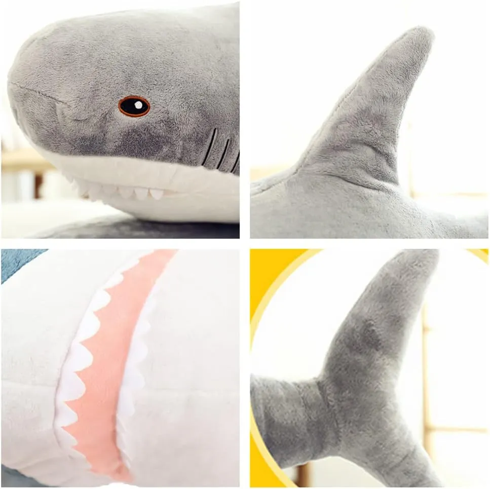Stuffed Animal Shark Plush,Giant Shark Plush Pillow Soft Toy,Plush Large Shark Toys for Home Decoration Kids Gift (Grey, 39.3 inches)