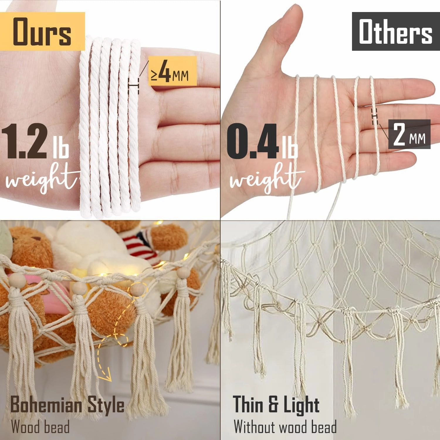 Stuffed Animal Hammock with 88LEDs, 63in Extra Large Toy Storage Macrame Hammock, Hanging Toy Net for Kids Bedroom Doll Room Corner Organizer, USB Plush Toys Net with Remote(Beige, XXL)