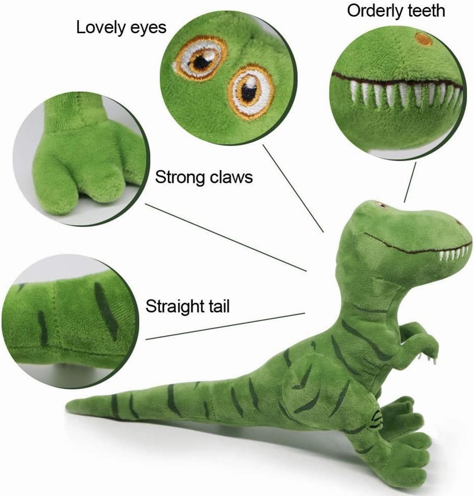 Stuffed Dinosaur Animal Plush Toys 11 Inches Green T-Rex Tyrannosaurus Animal Stuffed Plushies Super Soft Cute Cuddly Pillow Cushion Rex Stuff Dolls Gifts for Children Kids Boys Girls, 11Inches