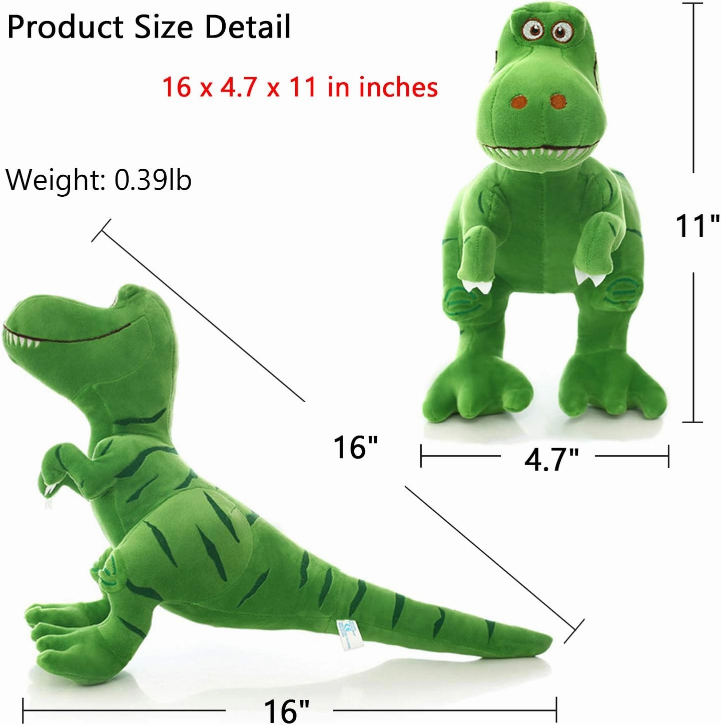 Stuffed Dinosaur Animal Plush Toys 11 Inches Green T-Rex Tyrannosaurus Animal Stuffed Plushies Super Soft Cute Cuddly Pillow Cushion Rex Stuff Dolls Gifts for Children Kids Boys Girls, 11Inches