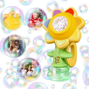 Sunflower Bubble Machine for Kids Automatic Flower Bubble Toy with Colorful Lighting for Toddlers Handheld 20000 Bubbles 3 Modes Fun Swing Dance Bubble Maker Blower Blaster Outdoor Toys Type-C Yellow