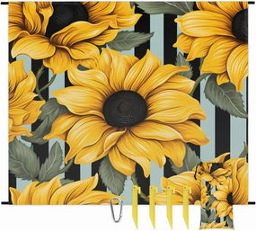 Sunflower Beach Blanket, Sandproof Beach Mat, 68 x 59 Waterproof Quick Drying Sand Free Mat with 4 x Ground Spikes for Outdoor Travel Camping Hiking, Watercolor Spring Sunflower
