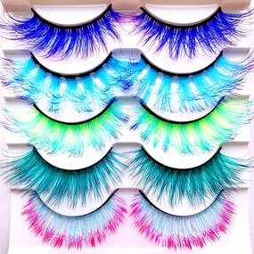 Sunniess Ombre Colored Lashes Silk Protein Fluffy Wispy Volume Fake Lashes for Halloweens Cosplay Party Stage Russian D Curl Lashes with Color Make up Faux Mink False Eyelashes 5 Pairs