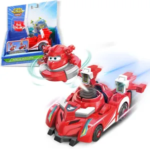 Super Wings Race Car Toys, 5 in Jett Spinning Tops and Race Car Toys for Kids, 2-in-1 Mode Vehicle Toys Cars for 3 4 5 6 7 8 Year Old Boys