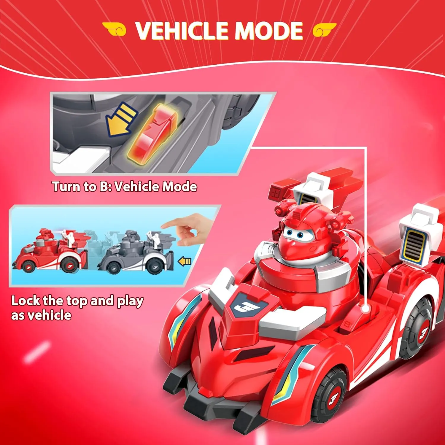 Super Wings Race Car Toys, 5 in Jett Spinning Tops and Race Car Toys for Kids, 2-in-1 Mode Vehicle Toys Cars for 3 4 5 6 7 8 Year Old Boys