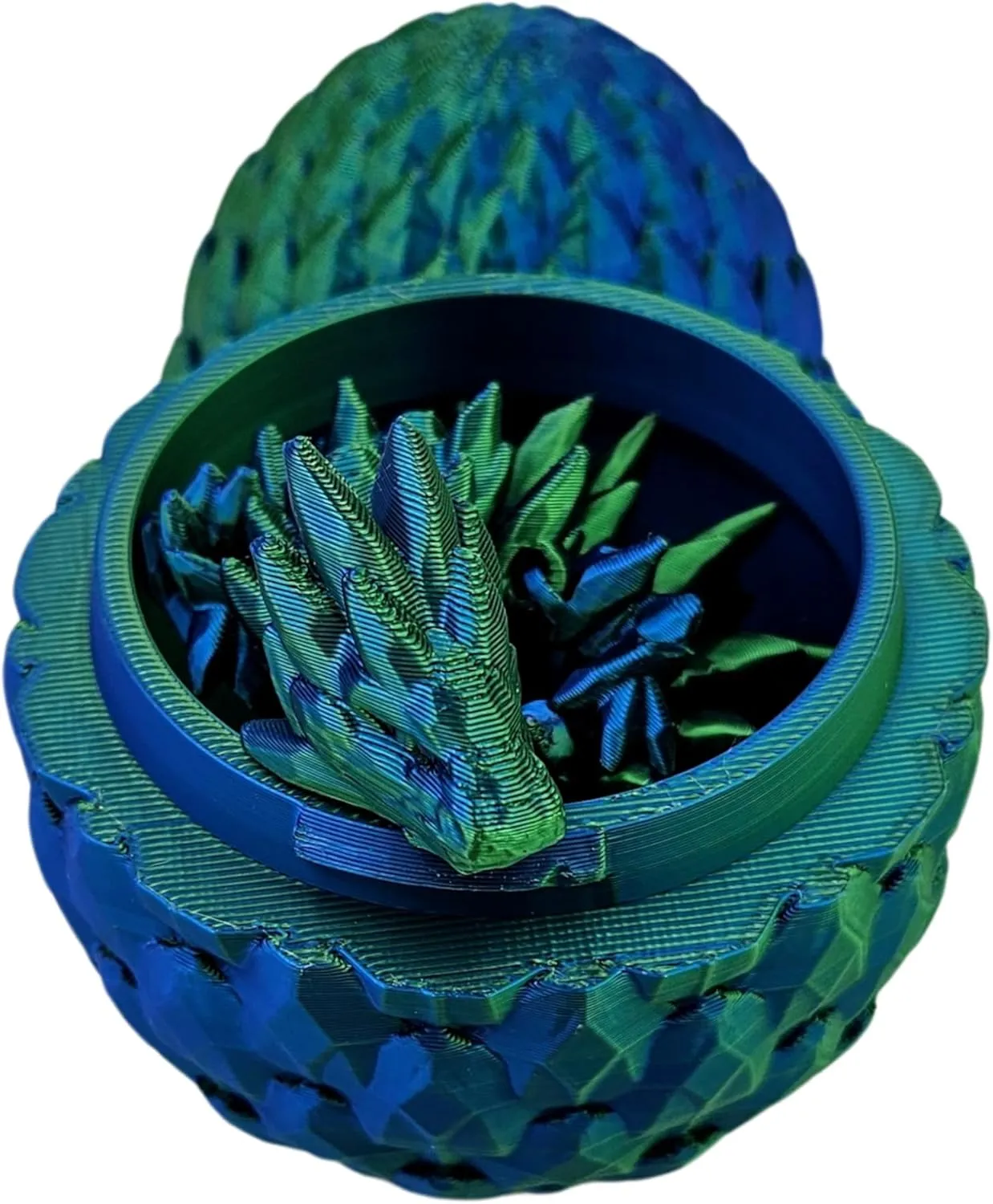 Surprise Dragon Egg Articulating Gemstone Dragon Fidget Figurine - 3D Printed Dragons Flexible ADHD, Autism, Relief Anxiety - Articulated Joints (Blue Green Silk)