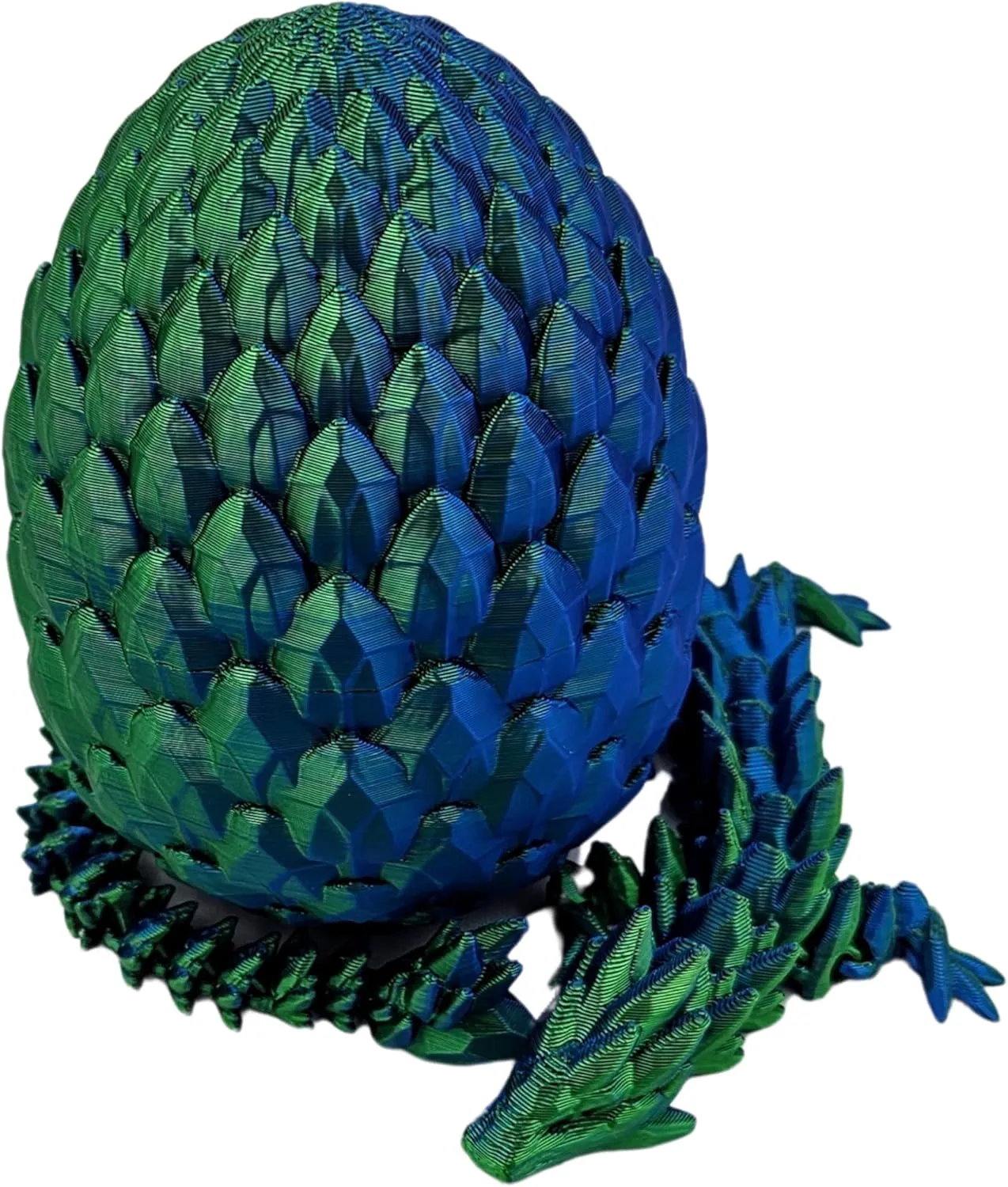 Surprise Dragon Egg Articulating Gemstone Dragon Fidget Figurine - 3D Printed Dragons Flexible ADHD, Autism, Relief Anxiety - Articulated Joints (Blue Green Silk)