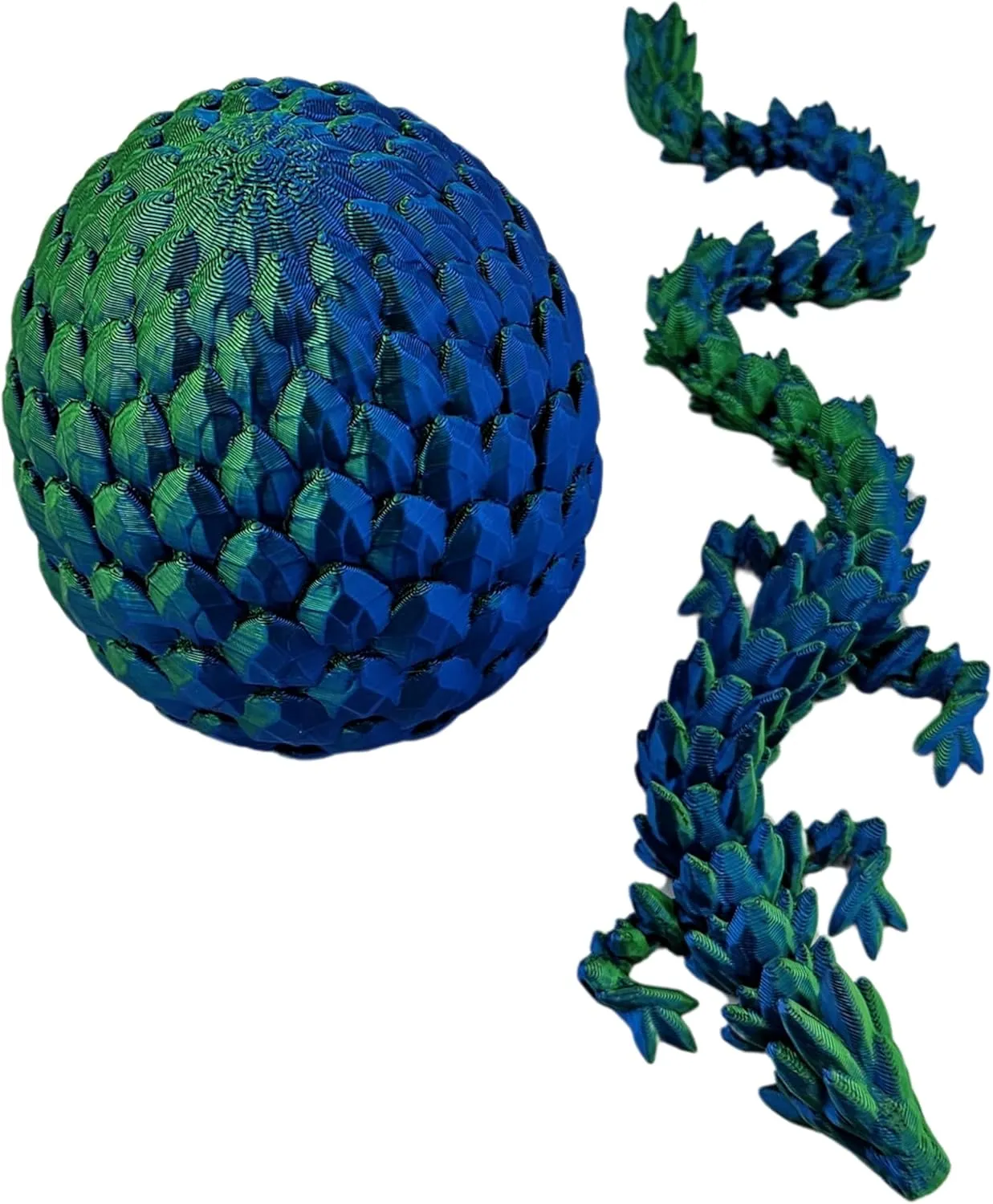 Surprise Dragon Egg Articulating Gemstone Dragon Fidget Figurine - 3D Printed Dragons Flexible ADHD, Autism, Relief Anxiety - Articulated Joints (Blue Green Silk)
