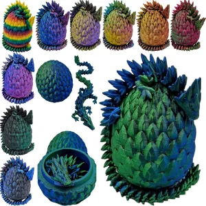 Surprise Dragon Egg Articulating Gemstone Dragon Fidget Figurine - 3D Printed Dragons Flexible ADHD, Autism, Relief Anxiety - Articulated Joints (Blue Green Silk)