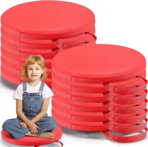 Suzile 12 Pcs 12'' Floor Cushions for Classroom Flexible Floor Seating with Handles Classroom Carpet Cushions for Kids Toddlers Daycare Preschool Furniture(Red,Round)