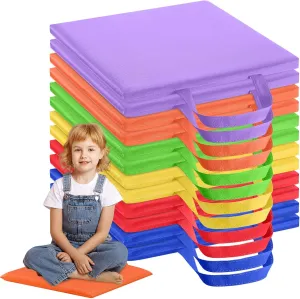Suzile 12 Pcs 12'' Square Floor Cushions for Kids Classroom Flexible Floor Seating with Handles Classroom Carpet Cushions for Adults Toddlers Daycare Preschool School(Bright Color,Square)