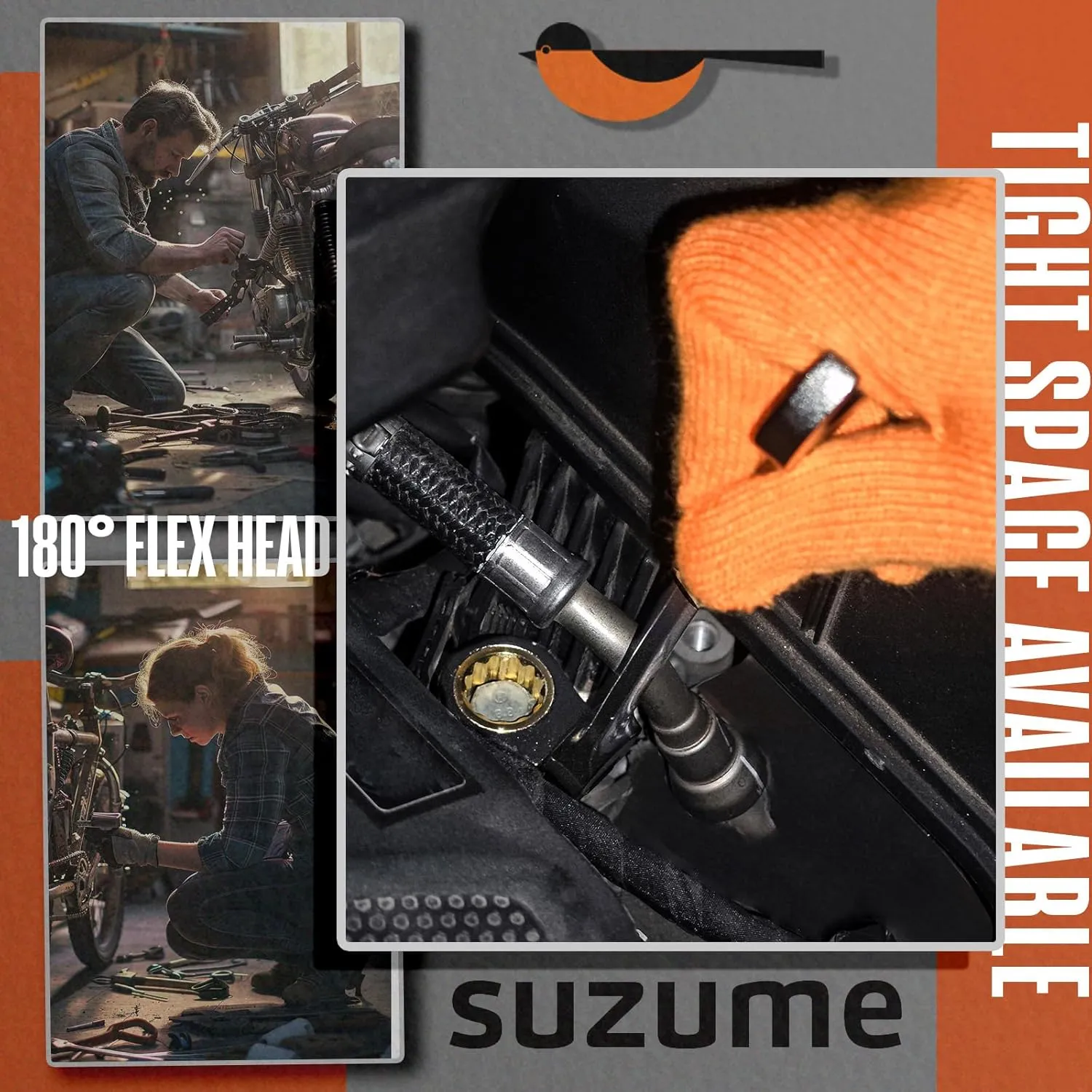 SUZUME 24-Piece Metric and SAE Flex Head Ratcheting Wrench Set 72 Teeth Cr-V Steel Ratcheting Wrench Set with 180° Flex Head Ratchet Wrenches Set For Auto,Machine Repair