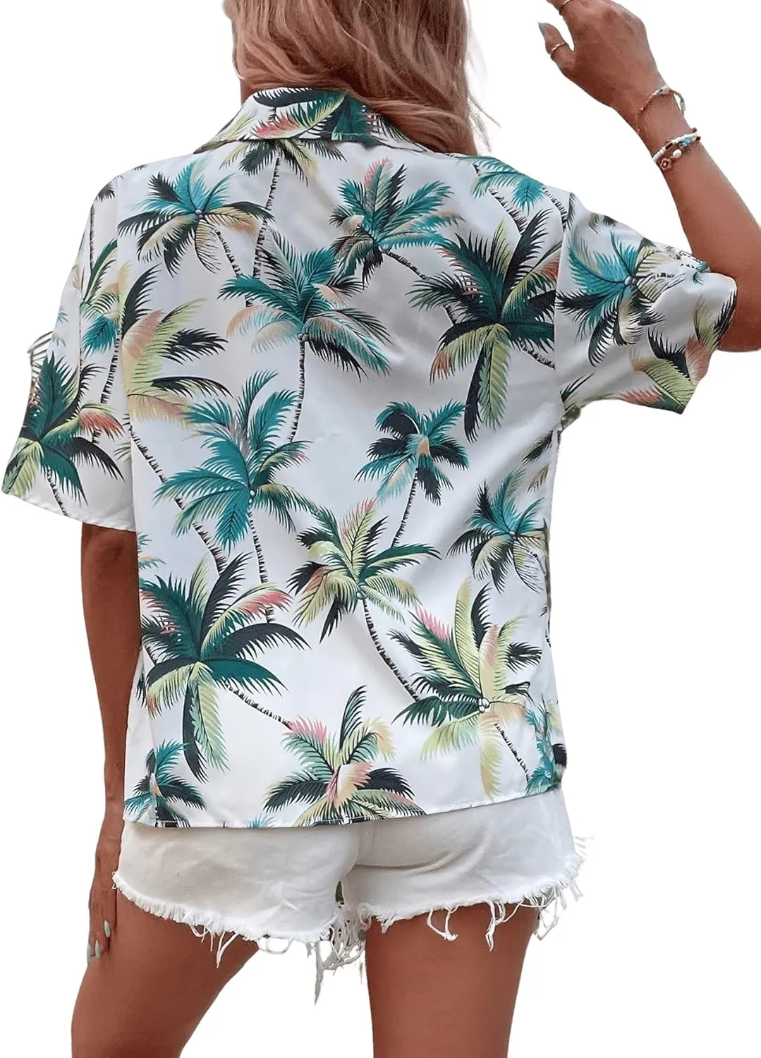 SweatyRocks Women's Short Sleeve Cute Print Button Down Shirt Tops