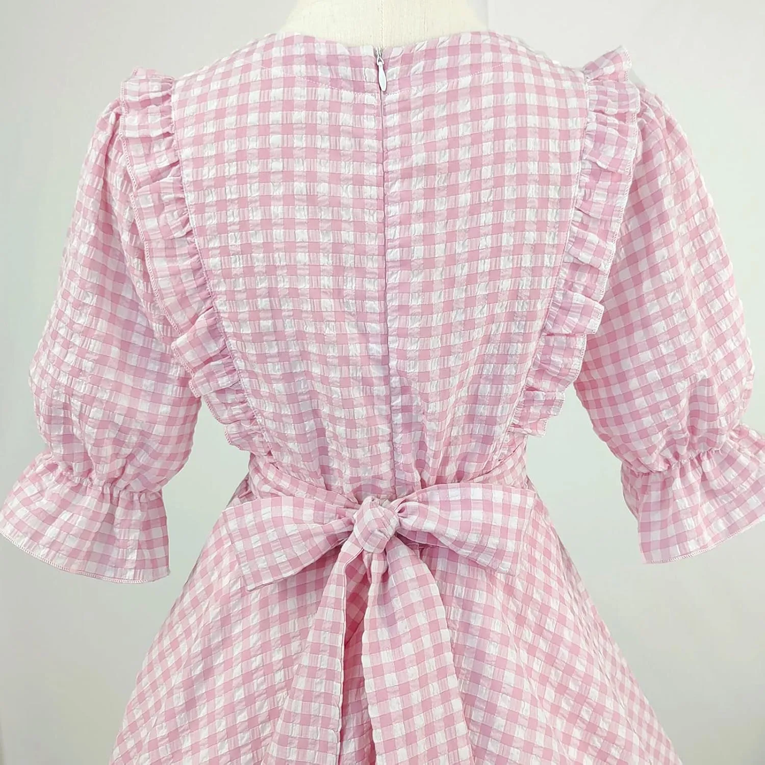 Sweet Lolita Dress Teens Princess Casual Kawaii Plaid Ruffle Lace Puff Sleeve Bandage Bow Short Dresses