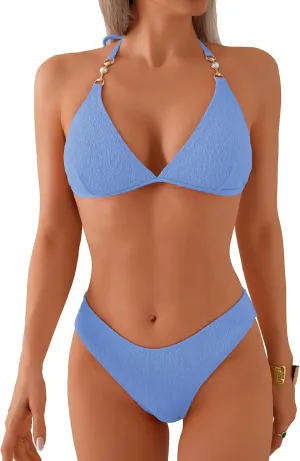 swimall Women's Triangle Bikini Set Cheeky High Cut Sexy Two Piece Swimsuit Cute Halter Bathing Suit