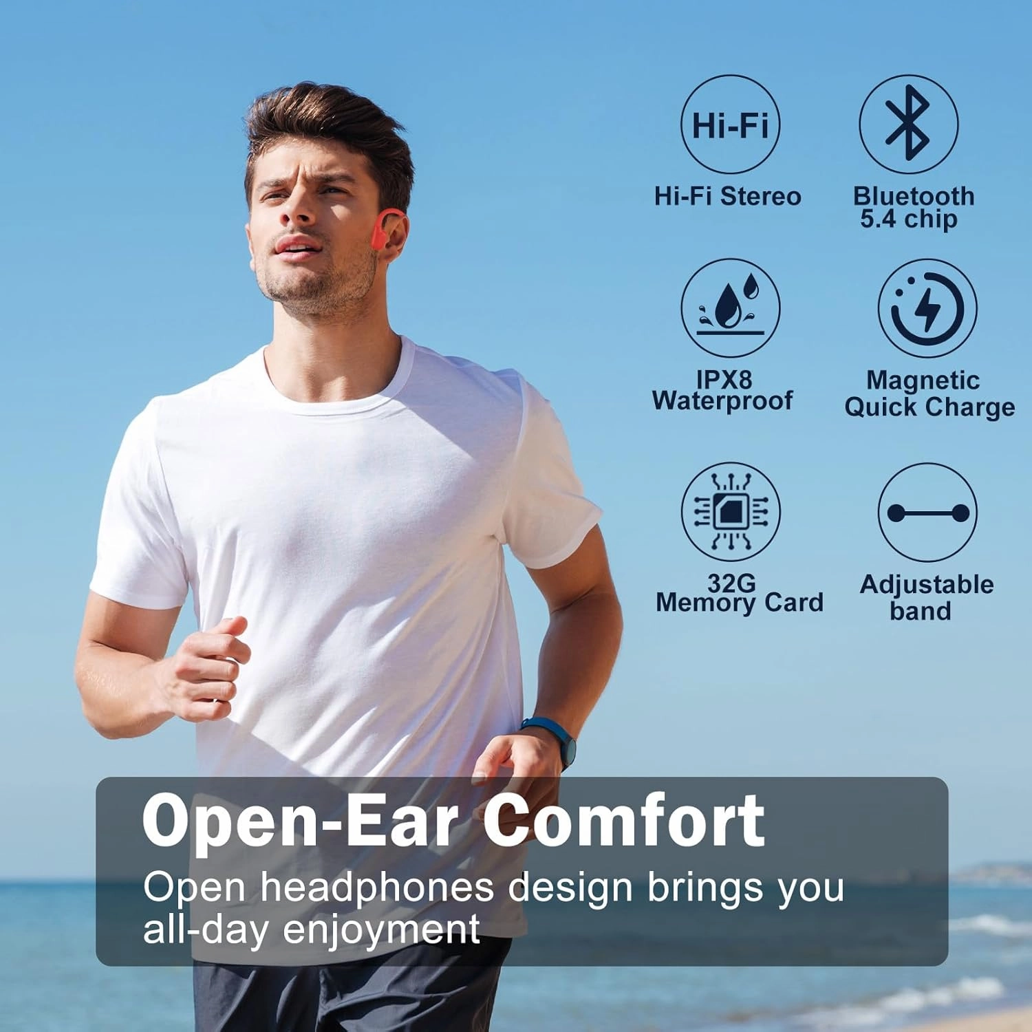 Swimming Headphones-Bone Conduction Headphones, IP68 Waterproof Open Earphones, Bluetooth 5.4 Underwater Sport Earbuds with 32 GB MP3 Memory for Swimming, Running, Cycling, Gym-Orange