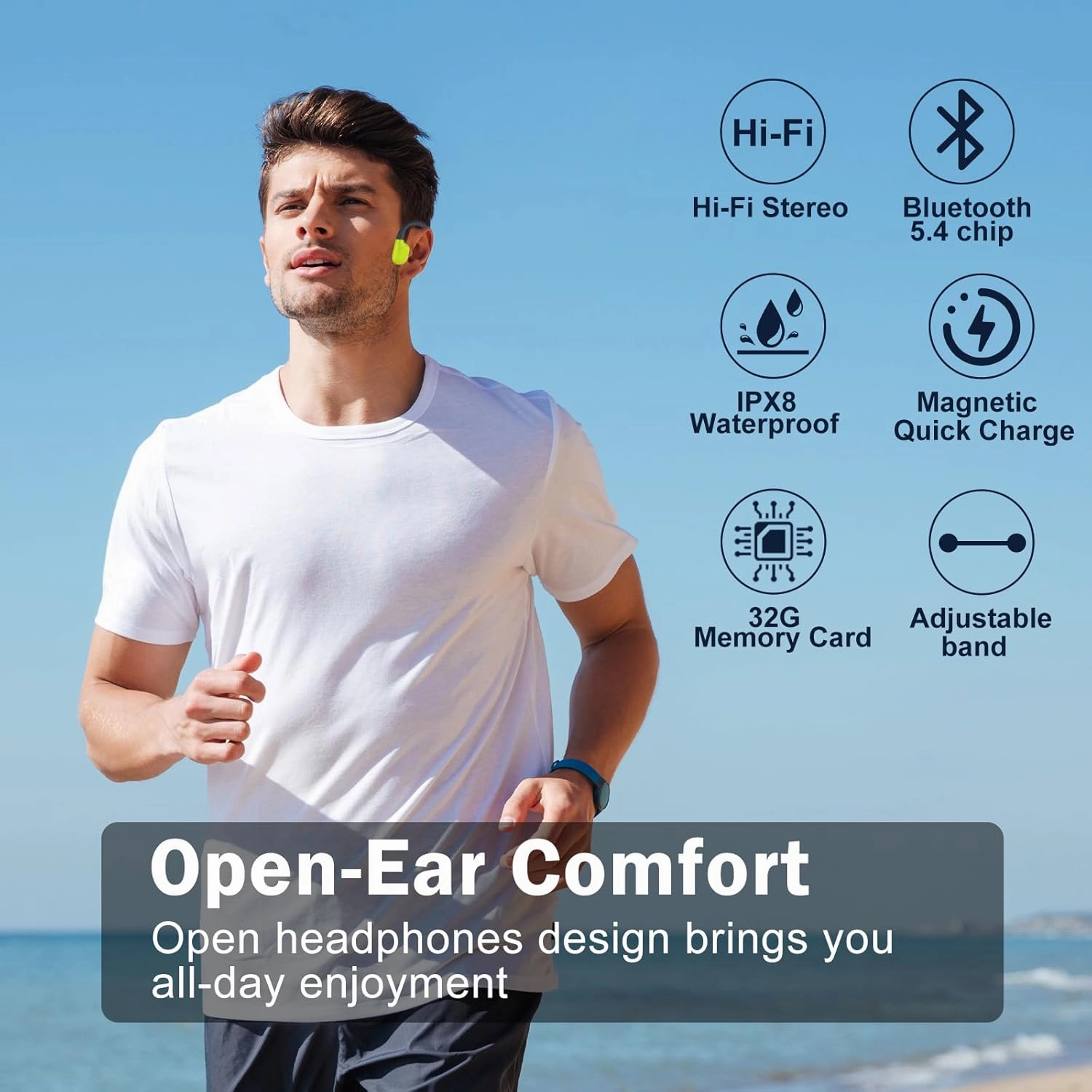 Swimming Headphones-Bone Conduction Headphones, IP68 Waterproof Open Earphones, Bluetooth 5.4 Underwater Sport Earbuds with 32 GB MP3 Memory for Swimming, Running, Cycling, Gym-Yellow