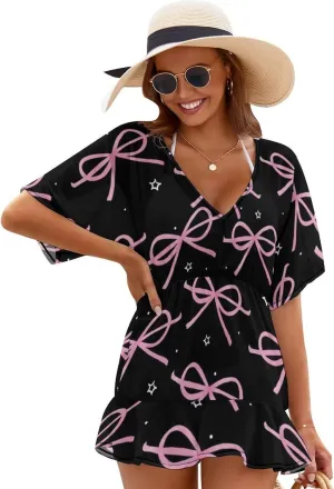 Swimsuit Cover Ups for Women Whimsical Disco Ball Deep V-Neck Bikini Beach Coverups Dress