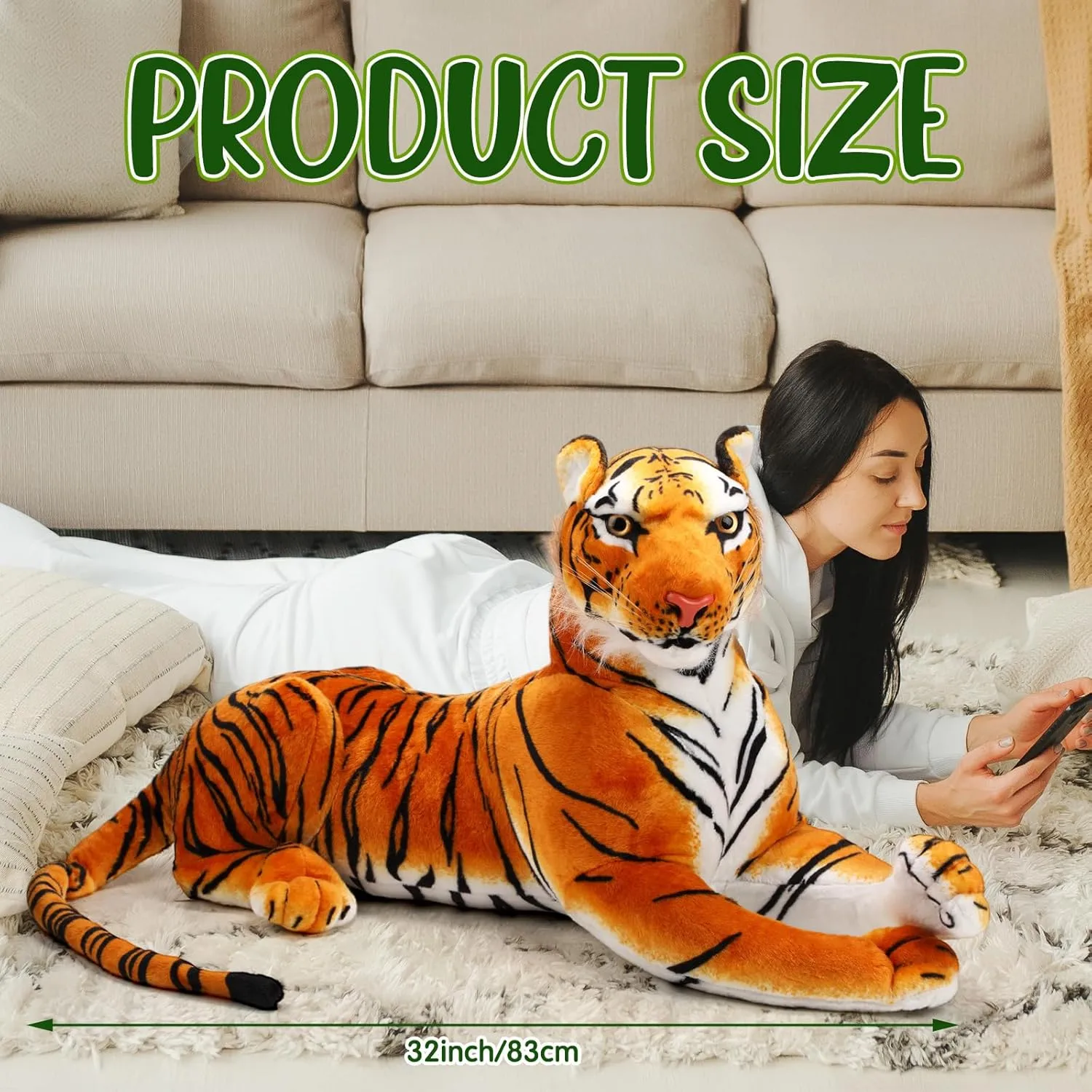 Syhood 32 Inch Large Tiger Stuffed Animal Tiger Plush Giant Tiger Toy, Suitable for Birthday Gifts