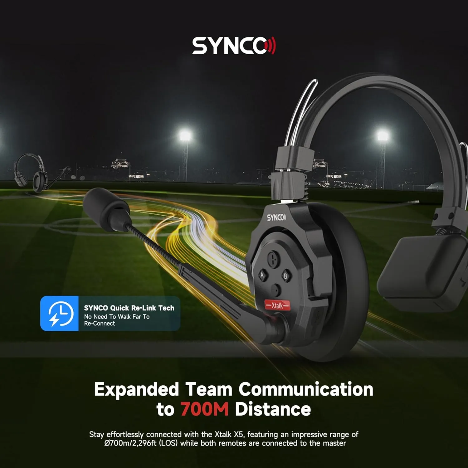 SYNCO XTalk X5 2.4GHz Wireless Headset Intercom System 5 Person Team Communication with Noise Cancellation Hardcase Single Ear 400m Operating Range for Movie Shoot Live Show Stage Performance