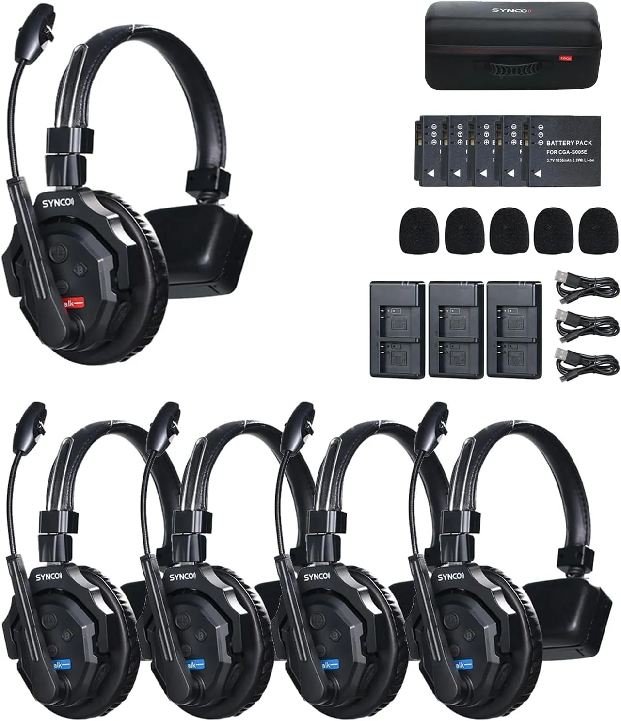 SYNCO XTalk X5 2.4GHz Wireless Headset Intercom System 5 Person Team Communication with Noise Cancellation Hardcase Single Ear 400m Operating Range for Movie Shoot Live Show Stage Performance